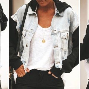 MAEVYS MAXED OUT DENIM CONTRAST HOODED JACKET